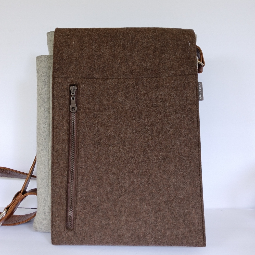 Graf Lantz Merino Wool Felt Messenger Bag - Grey & Brown - Picture 3 of 15